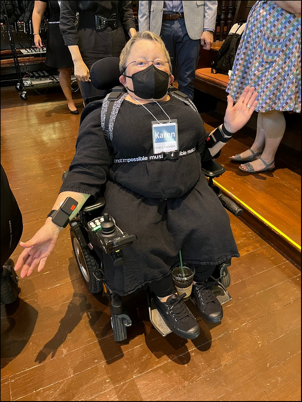 Public Board Member Karen Braitmayer wearing Music: Not Impossible’s Vibrotextile™ wearable technology